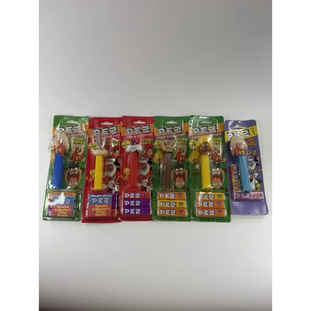 Vintage Looney Tunes PEZ Dispenser Lot 6 Sealed Carded Bugs Bunny Taz Sylvester